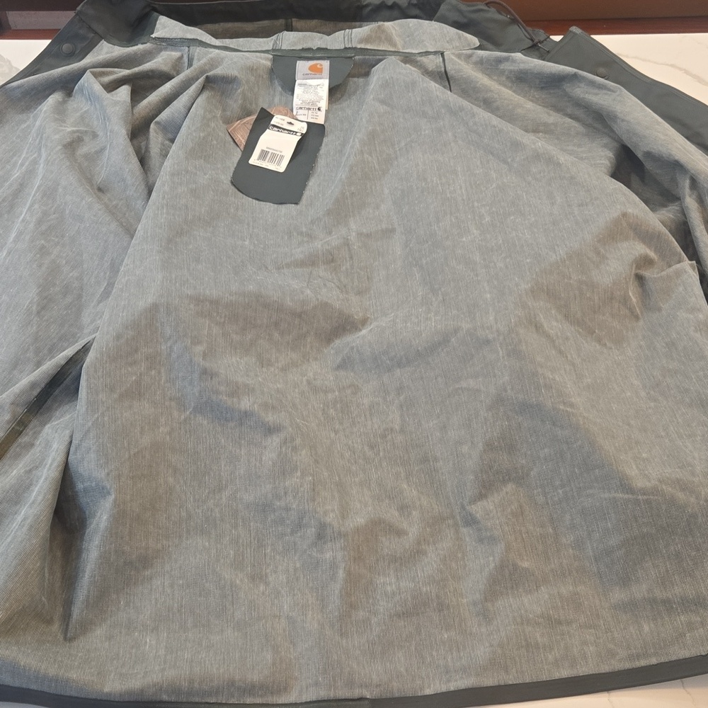NWT Carhartt Hooded Waterproof Lightweight Rain Coat Mens 3XL Tall Olive Green - Picture 13 of 13